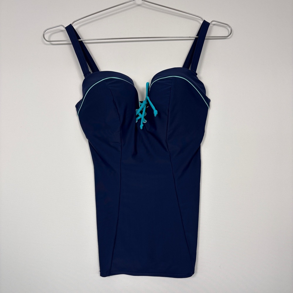 Curvy Kate Womens Set Sail Bandeau Tankini 32F Indigo Blue CS4056 Underwire